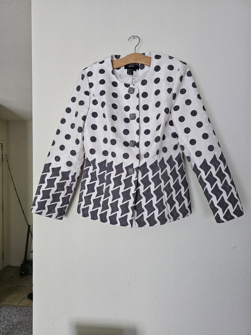 Terramina White and Black Polka Dot & Geometric Pattern Jacket